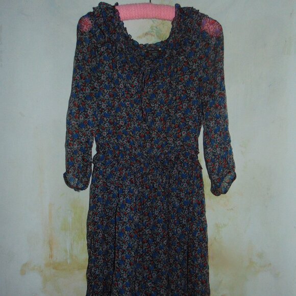 Massimo Dutti Round Floral Ruffle Neck Semi Sheer Layered Midi Dress Boho 5 - Picture 1 of 9